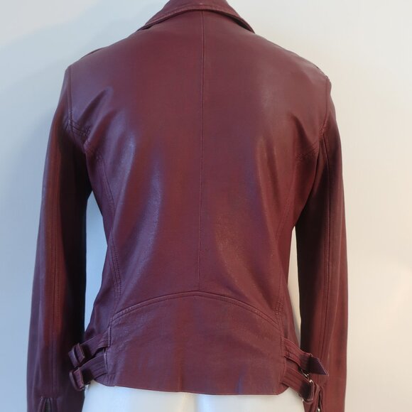 Womens Iro Han Wine Lamb Leather Full Zip Moto Jacket 40 US/L - Picture 7 of 16